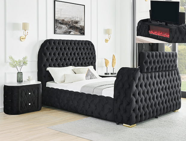 Natalia B Queen Bed with Fireplace and Tv Lift