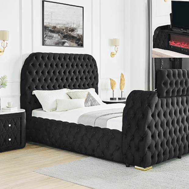 Natalia B Queen Bed with Fireplace and Tv Lift