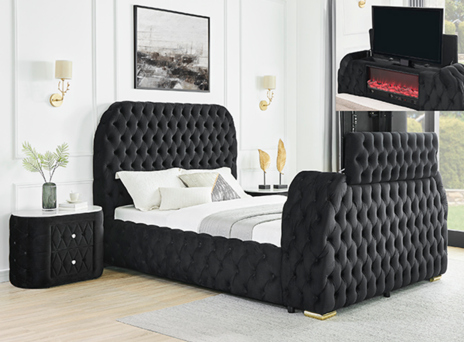 Natalia B Bed Set with Fireplace and Tv Lift