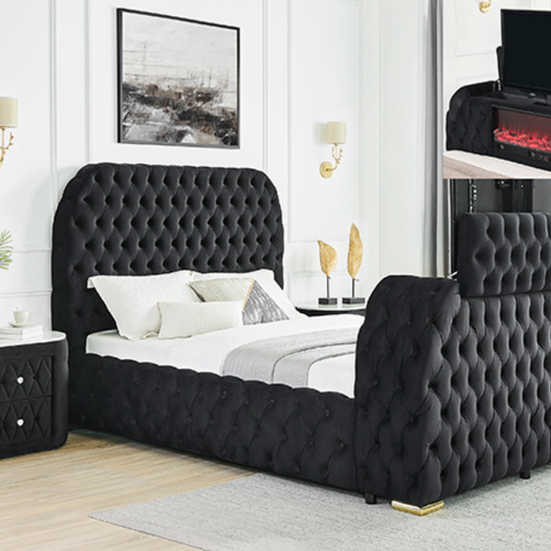 Natalia B Bed Set with Fireplace and Tv Lift