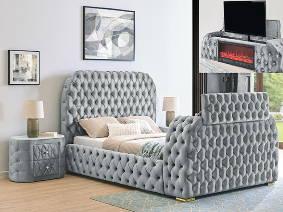 Natalia Bed Set with Fireplace and Tv Lift