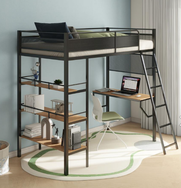 Campus 3-shelf Metal Twin Workstation Loft Bed