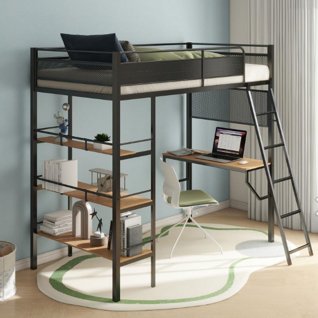 Campus 3-shelf Metal Twin Workstation Loft Bed
