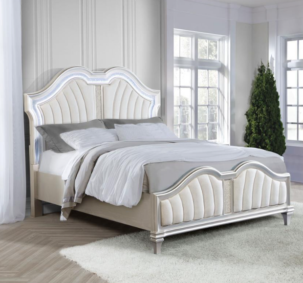 Evangeline Wood Queen LED Panel Bed
