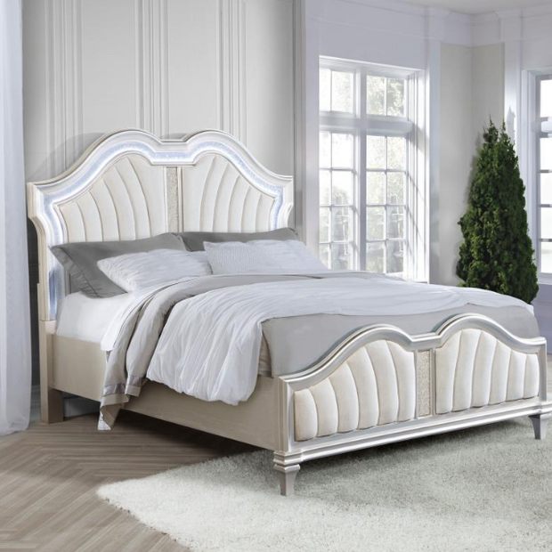 Evangeline Wood Queen LED Panel Bed