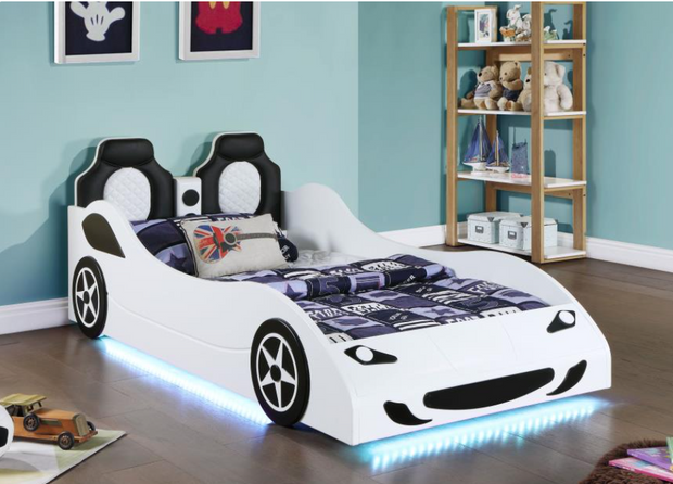 Cruiser Wood Twin LED Race Car Bed and 7-inch Mattress