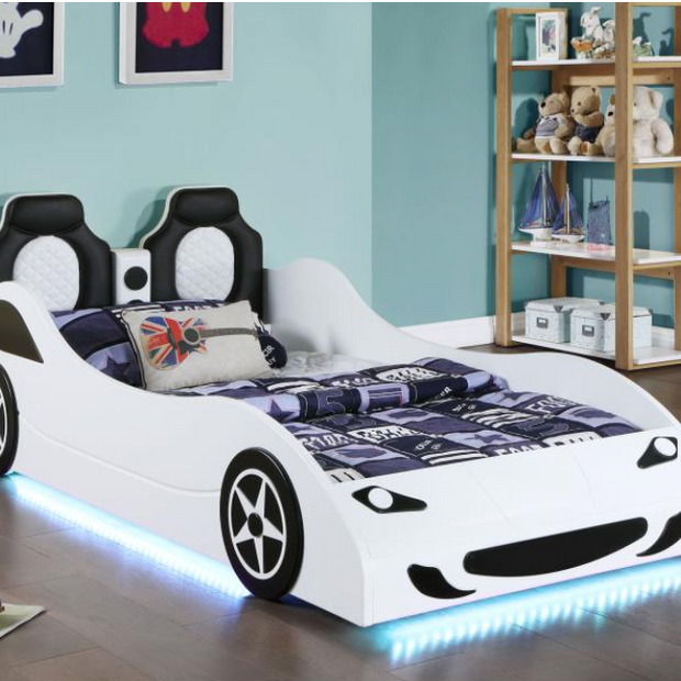Cruiser Wood Twin LED Race Car Bed and 7-inch Mattress