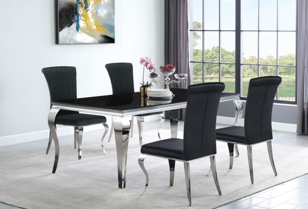 Carine 5-piece 81-inch Rectangular Black Glass Dining Set