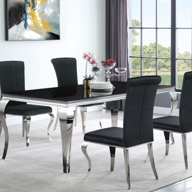 Carine 5-piece 81-inch Rectangular Black Glass Dining Set