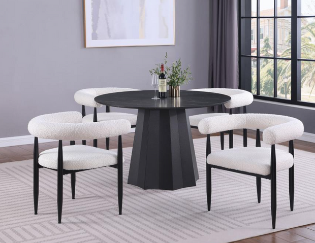 Camden 5-piece Round Faux Marble Top Dining Table Set