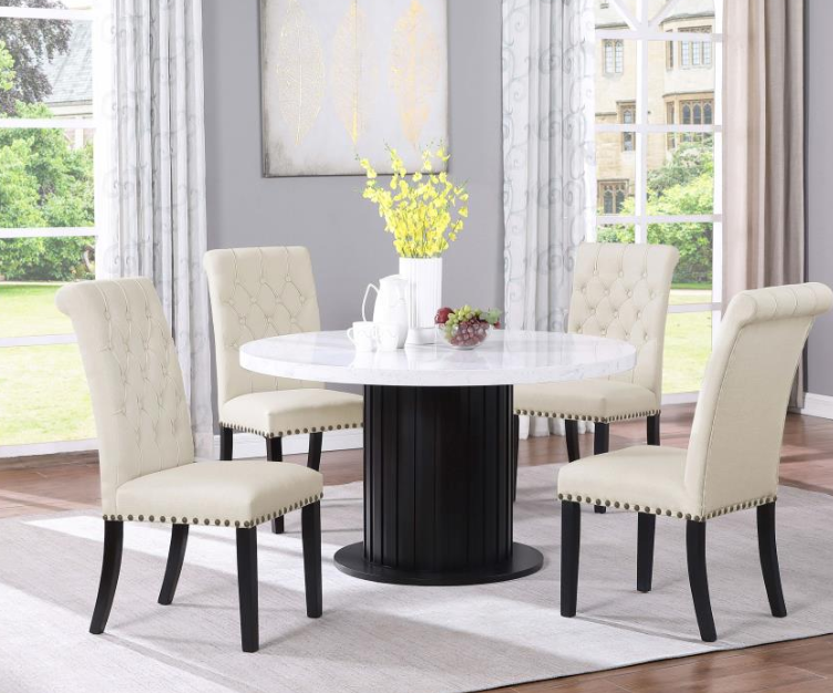 Sherry 5-piece Round Marble Top Dining Table Set