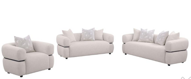 Jeanette 3-piece Fabric Upholstered Round Arm Sofa Set