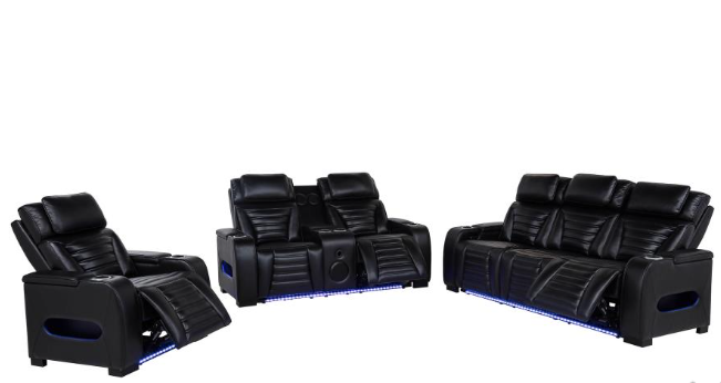 Zuma 3-piece Faux Leather Dual Power LED Sofa Set