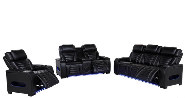 Zuma 3-piece Faux Leather Dual Power LED Sofa Set