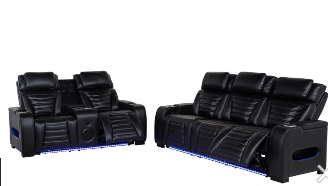 Zuma 3-piece Faux Leather Dual Power LED Sofa Set